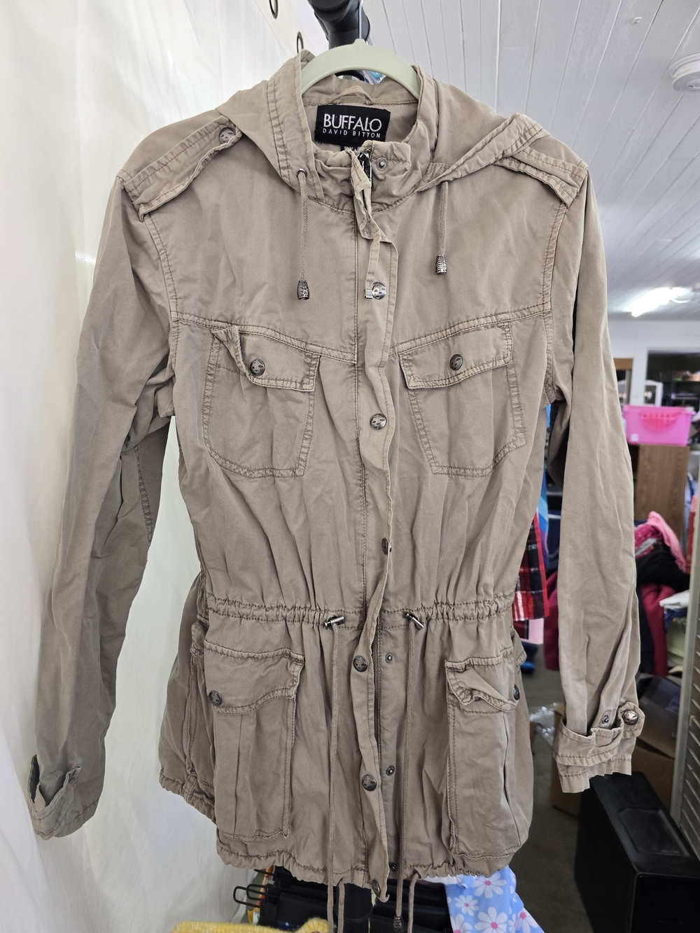 Buffalo David Bitton Taupe Utility Drawstring Anorak Jacket